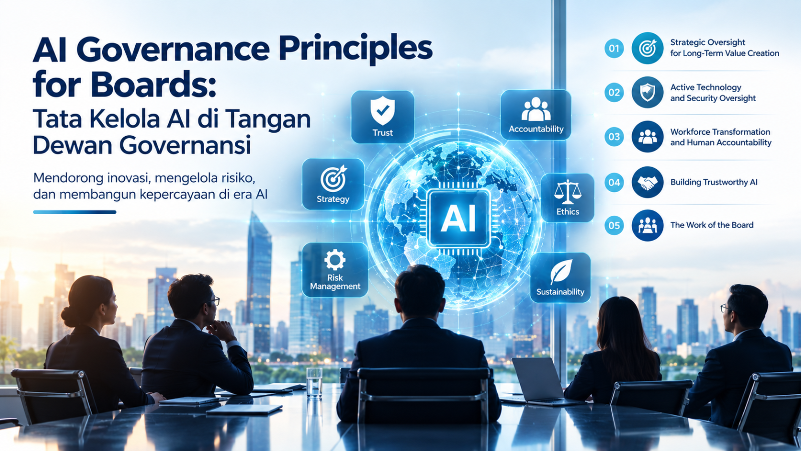 Akuntabilitas Dewan Governansi di Era Kecerdasan Artifisial (Artificial Intelligence): Prinsip Governansi AI (INSEAD/KPMG) bagi dewan komisaris dan direksi.